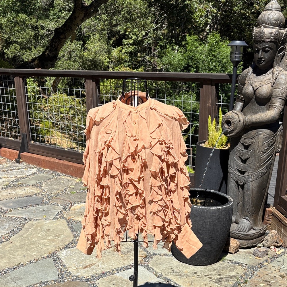 Anthropologie Ruffled Peach Blouse